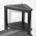 IBosins Corner Shower Stool with Storage Shelf Shower Foot Rest for Shaving Legs Small Bench for Inside Shower to Sit on Bath Seat - Acacia Wood, Black