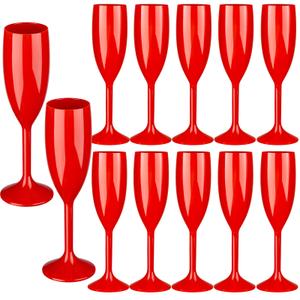 48pcs Red Champagne Flutes,6OZ Acrylic Champagne Glasses Plastic Goblets Wine Mimosa Glasses Wedding Toasting Shatterproof Reusable Vintage Champagne Flute Drinking Cups for Bridal Christmas Party