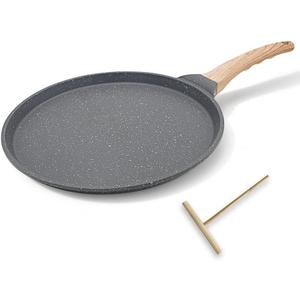 10 inch Crepe Pan, Nonstick Pan for Crepes, Dosa Tawa Tortilla Pan, Griddle Pancake Pan for Roti Indian - Black