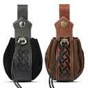 2 Pcs Medieval Faux Leather Pouch Portable Drawstring Purse Medieval Belt Pouch Vintage Renaissance Belt Pouch Dice Bag for Men Women Costume Accessories (Black, Brown)