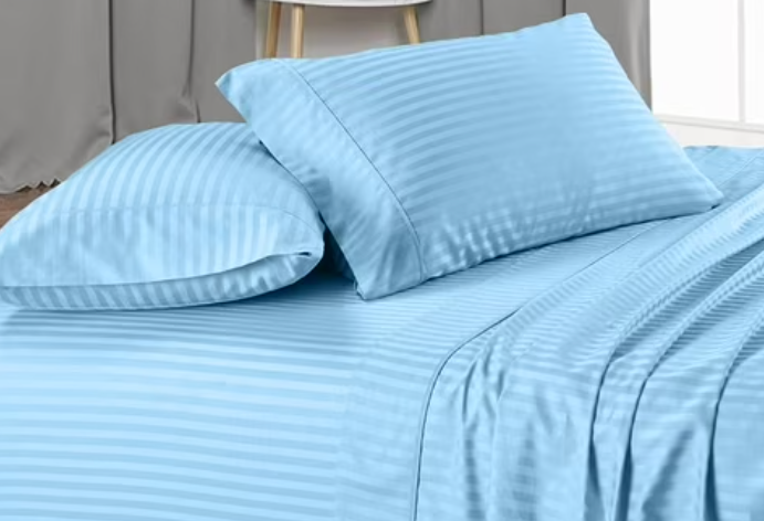 LuxClub 4 PC King Size Sheet Set, Breathable Luxury Bed Sheets, Deep Pockets 18" Wrinkle Free Cooling Machine Washable Hotel Bedding (Striped Light Blue), King Size