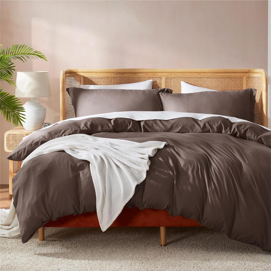 Nestl Chocolate Brown Duvet Cover Queen Size - Soft Double Brushed Queen Duvet Cover Set, 3 Piece, with Button Closure, 1 Duvet Cover 90x90 inches and 2 Pillow Shams