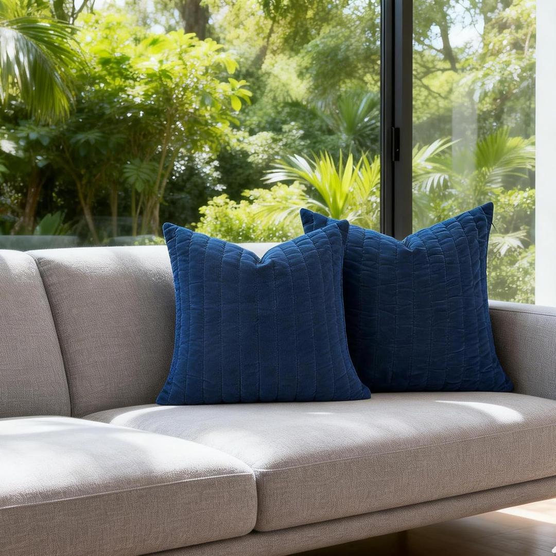 COCOPLOCUE Pillow Covers 26x26 Set of 2 Thicken Cotton Euro Shams with Hidden Zipper Decorative Quilted Throw Pillow Cover Lagre Cushion Cover for Sofa Couch Bedroom,Navy Blue