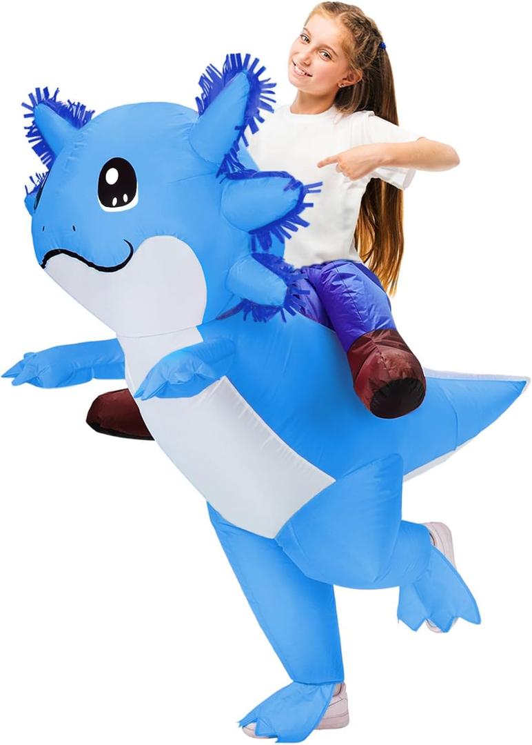 Stegosaurus Inflatable Axolotl Costume for Kids Halloween Costumes Kid Blow Up Costume Ride on Axolotl Costumes for Boys Girls Cosplay Party