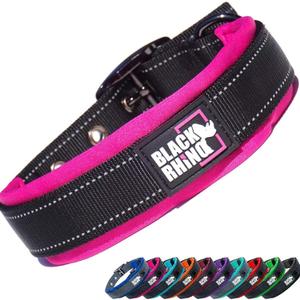 Black Rhino - The Comfort Collar Ultra Soft Neoprene Padded Dog Collar for All Breeds - Heavy Duty Adjustable Reflective Weatherproof (Large, Pink/Black)
