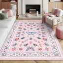 Light Pink Nursery Rug for Babys 6x9, Cute Insect Butterfly Floral Printed Area Rugs for Girls Bedroom Kids Room Playroom, Washable Whimsical Insect Animal Patterned Living Room Carpet Floor Covering