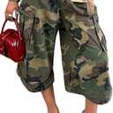 NRTHYE Womens Camo Cargo Jeans Army Fatigue Baggy Wide Leg High Waist Capris Camouflage Trousers Bermuda Boyfriend Pants XL
