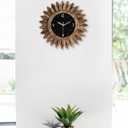 Honiway Wall Clock Battery Operated 12 in Rustic Wood Boho Sunburst Decorative Wall Clock Silent Non Ticking Farmhouse Small Wall Clocks for Living Room Kitchen Bathroom Bedroom Decor (Rustic Brown)