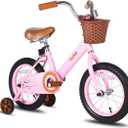 JOYSTAR 14" Kids Bike with Training Wheels & Basket, 3-5Y, Pink