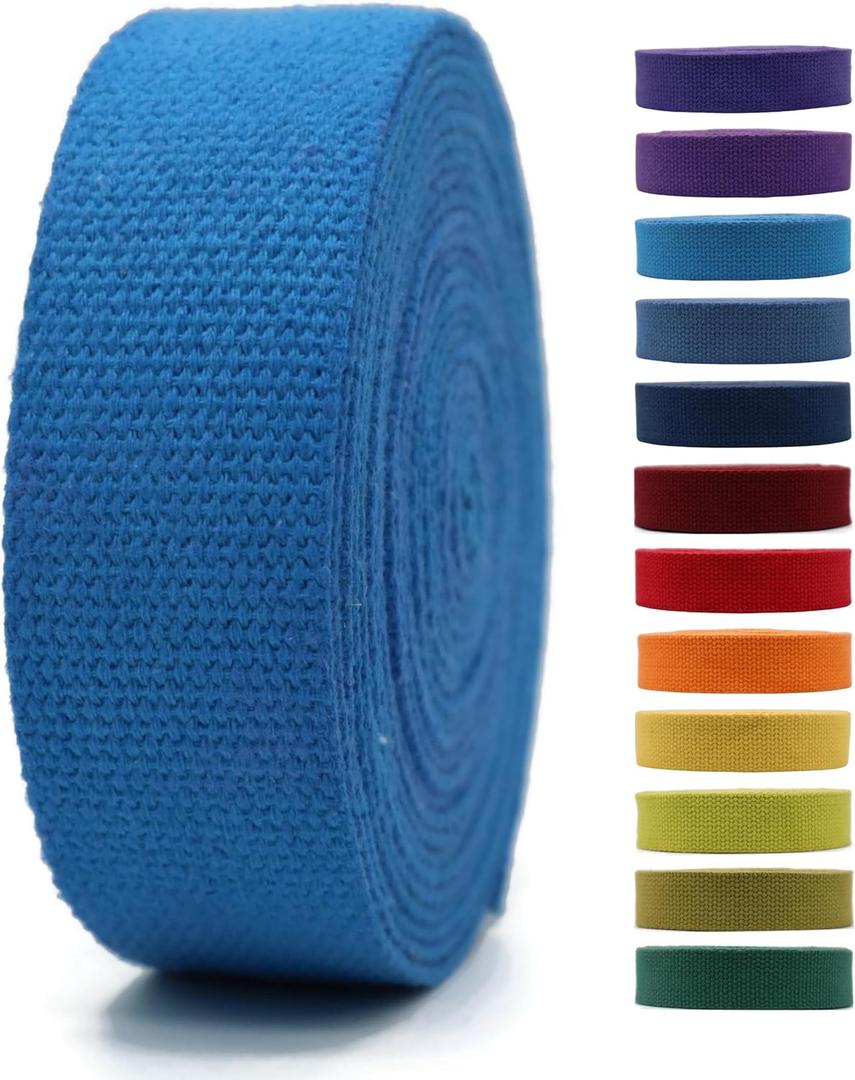 Cotton Webbing 2" & 1.5'' & 1" - 5 Yards - 50+ Colors -%100 Natural Cotton - Turkish Woven - Heavy 1 Inch 1.5 Inch 2 Inch Blue Canvas Webbing for Sewing Straps Bag Climbing Indoors Craft DIY 11404 (Blue)