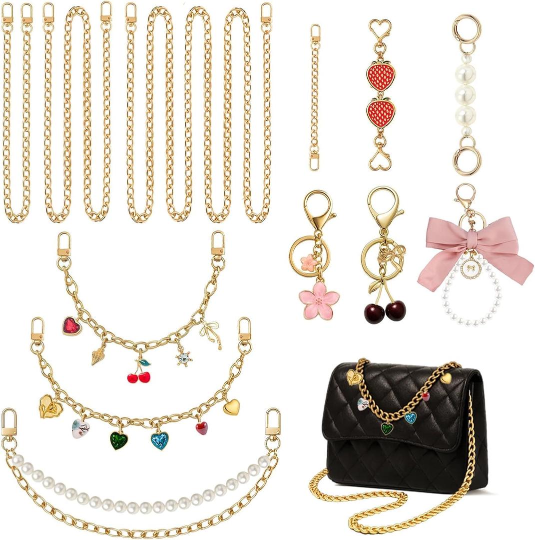 SMUOBT 12Pcs Gold Purse Chain Bag Chains - Adjustable Metal Replacement Bag Extender Charm Chain for Tote Shoulder Bags, Crossbody Handle Straps & Women's Purse Charms, Handbag Strap Accessories