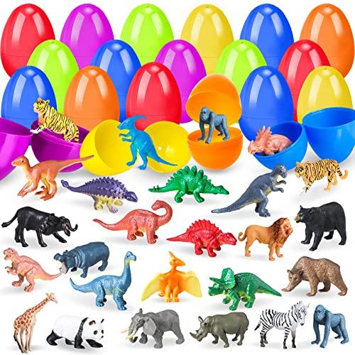 OCHIDO 24 Pack Prefilled Easter Egg With Animal Dinosaur Toy, Easter Basket Essentials Easter Basket Stuffers for Kids, Easter Egg Hunt Game, Easter Party Favor Classroom Rewards