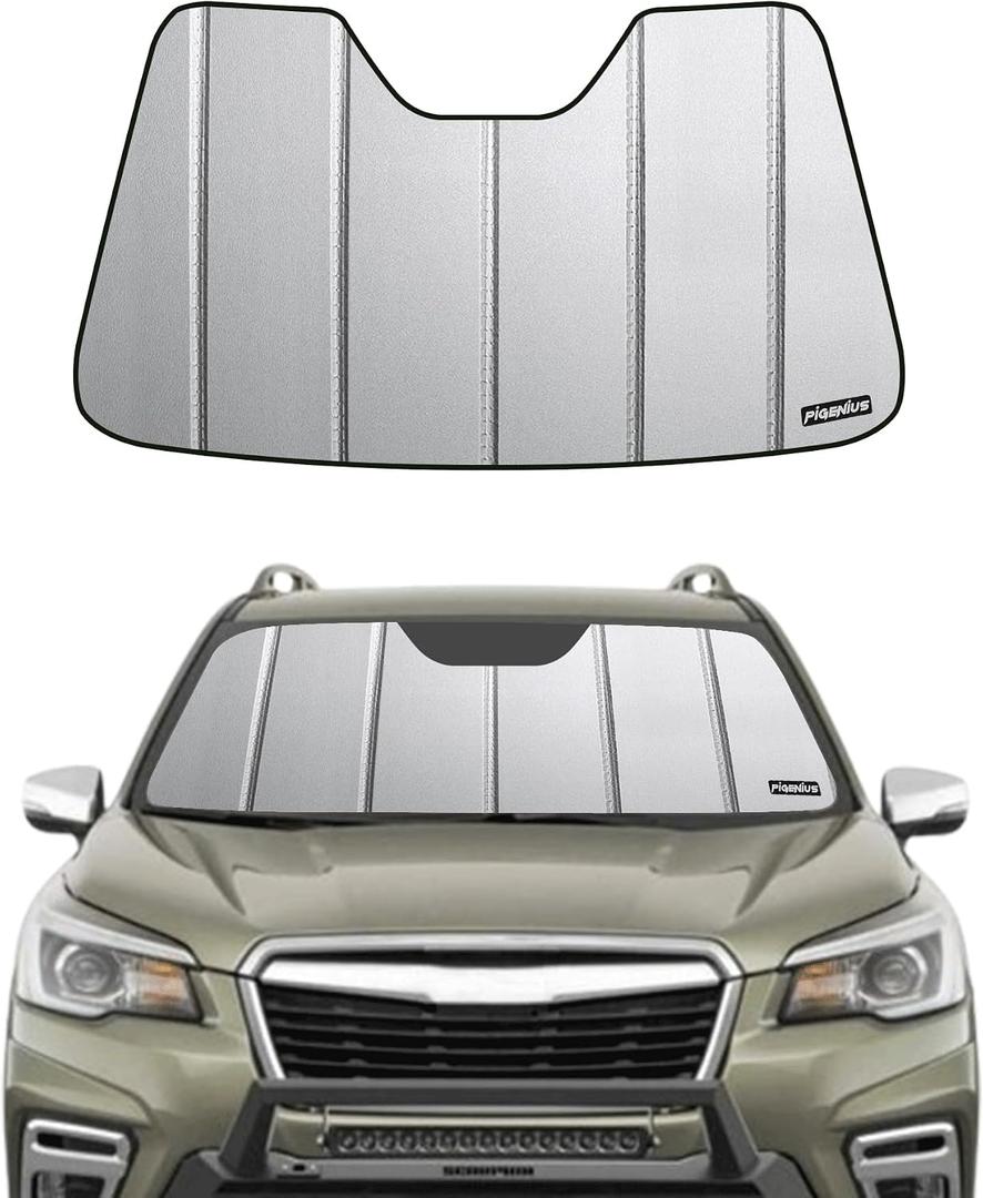 Pigenius Windshield Sunshade for Subaru Forester 2019-2021 Eyesight, Premium Grey Leather Finish
