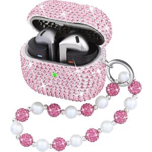 Compatible with Samsung Galaxy Buds 3 Case & Galaxy Buds 3 Pro Case,Crystal Glitter Shining Cover,with Bling Lanyard Keychain Charm for Women (Pink)