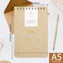 A5 Top Spiral Notebook, Fabric Hardcover College Ruled Journal | 100GSM Paper 160 Lined Pages, 5.7"x8.39" Steno Pads with Elastic Band & Pen Loop, for Work, School Note Taking (Khaki)