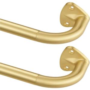 2 Pack Curtain Rod for Windows 84-144 Inch, Wrap Around Curtain Rods, Blackout Curtain Rod or Window, 3/4 Inch Diameter Room Darkening Curtain Rod, Adjustable Single Telescoping Drapery Rod Brass