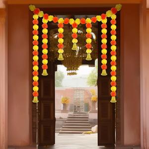 Daifunli 5ft Marigold Garland for Diwali Decoration Pooja Decoration Items Indian Artificial Marigold Hanging Flowers Door Toran for Pooja Dia De Los Muertos Varalakshmi Day of The Dead
