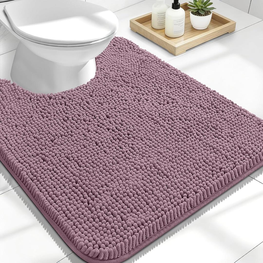 OLANLY Toilet Rugs U-Shaped 24x20, Extra Soft Absorbent Chenille Contour Bathroom Rugs for Toilet, Dry Quickly, Machine Washable, Non-Slip Bath Mat, Deep Plum