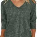 JomeDesign Womens Sweaters V Neck 3/4 Sleeve Shirts Dressy Casual Blouses Loose Fit Tunic Tops Fall Fashion (XXL)