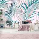 Tropical Pink Palm Leaf Wallpaper Girls Bedroom Colorful Plant Leaves Wall Mural Living Room (Not Peel and Stick) (170" x 110", Art Wall-75)