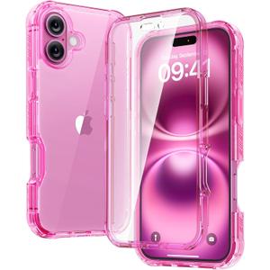 Diaclara Designed for iPhone 16 Plus Case, Full Body Rugged Case with Built-in Touch Sensitive Anti-Scratch Screen Protector, Upgraded [Full Camera Protection] for iPhone 16 Plus 6.7",Clear Pink