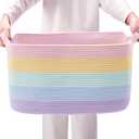 75L Extra Large Rainbow Cotton Rope Storage Basket for Blanket, 22"Lx16"Wx12"H Rectangle Woven Basket for Toys Clothes in Living Room Bedroom for Baby Nursery Kids Toy Box for Girls