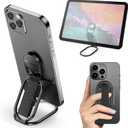 Mindsky Phone Grip for Kickstand Compatible with Finger Loop, 3-in-1 Phone Ring Holder Strap for All Mobile Phones-Black (Ligament Type) (3M Adhesive Phone Ring)