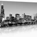 Chicago Skyline Wall Decor Framed Living Room Black and White Cityscape Canvas Wall Art for Bedroom Teal USA City Posters Paintings for Home Decorations 14"X48"