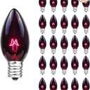 25 Pack C7 Replacement Bulbs, Dark Purple Halloween Light Bulbs, E12 Candelabra Base 5W Incandescent for Outdoor String Lights, Christmas Tree, Patio, Party Decor