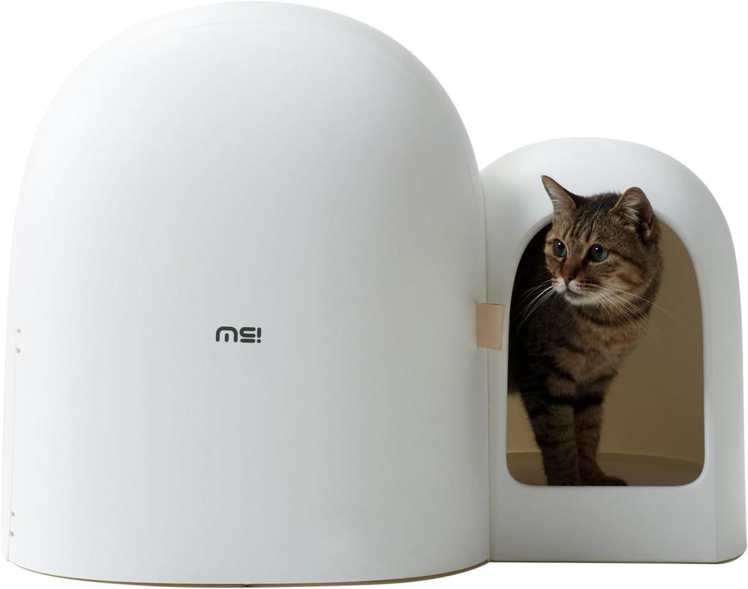 MS!MAKE SURE Cat Litter Box, Large Covered Hidden Dog Proof Closed Modern Cat Litter Box Furniture with Scoop, for Odor Control and Less Tracking, Easy to Clean,26.7"x19.6"19.6", Snow White