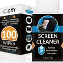 iCloth Large Screen Cleaning Wipes for Electronics, Lint-Free and Streak-Free, Fast-Drying, Removes Dust, Fingerprints, and Smudges (100 Wipes)