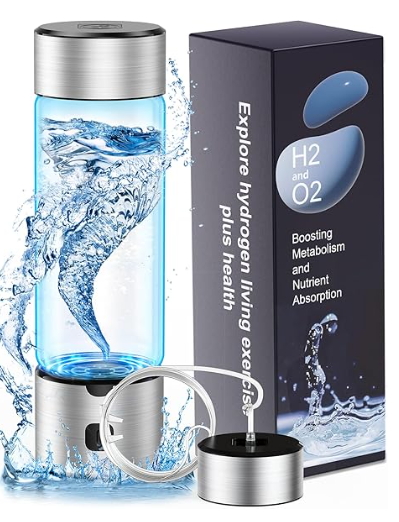 2025 Upgraded Hydrogen Water Bottle, Portable Hydrogen Water Ionizer Machine with SPE/PEM Tech, Hydrogen Water Generator, Rechargeable Hydrogen Rich Water Glass Health Cup for Home Travel (Silver)