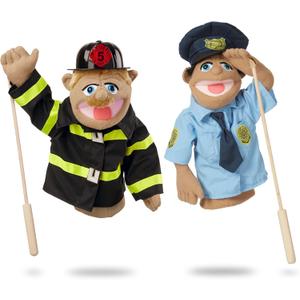 Melissa & Doug Rescue Puppet Set - Police Officer and Firefighter