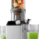 Cold Press Juicer, Wide Feed Chute Juicer Machines, Stainless Steel Slow Masticating Juicers Easy to Clean, Vegetables & Fruits Juice Extractor, High Juice Yield, Platinum Color Knob