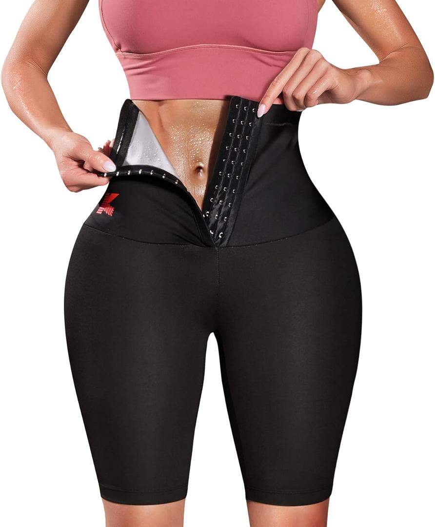 KUMAYES Sauna Sweat Pants for Women High Waist Slimming Shorts Compression Thermo Workout Exercise Body Shaper Thighs, Medium