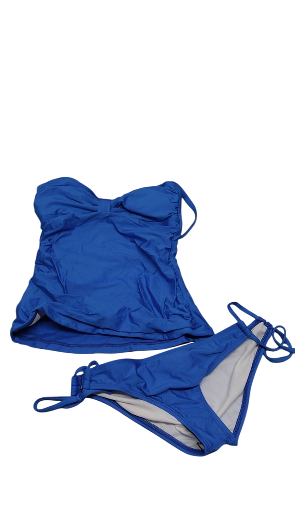 SPLENDID Women's Bikini Sets Halter Triangle String Textured Swimsuit Tie Side Two Piece Bathing Suit, Blue, XS