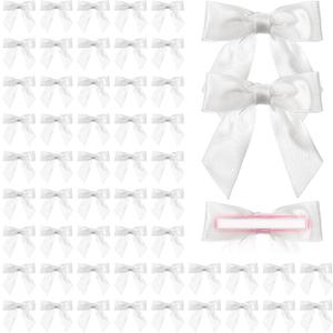 60 Pcs Satin Ribbon Bows 3 x 3 Inches Self Adhesive Satin Bows for Gift Wrapping Premade Ribbon Bows with Double Sided Tape for Crafts Birthday Christmas Party Gift Wrap (White)