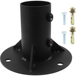 52mm Round Chain Link Fence Post Pole Flange Base, Black Floor Flange, 2 Inches Concrete Mounted Post Pole Bracket for Mailbox Fence Flag
