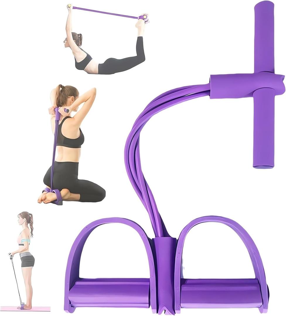 21 Fitness Resistance Bands-4 Tube Pedal Ankle Puller - 2023 New Sit up Leg Stretch Rope Exercise Bands with Handles, Stretching Workout Fitness Bands for Arm Weights Exercise Equipment (Purple)