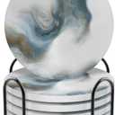 UMIRRO Absorbent Coasters for Drinks with Holder | Ceramic Stone Cup Coasters for Coffee Table | Modern Decorative Mat in Ocean Blue and Grey | Set of 6 (13. Breaking in the Clouds)