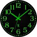 JoFomp Atomic Wall Clock Glow in Dark, 12 Inch Silent Wooden Wall Clocks Battery Operated, Atomic Clock Wall Radio Controlled Sets Automatically, Glow in The Dark Wall Clocks for Living Room Decor (Black)