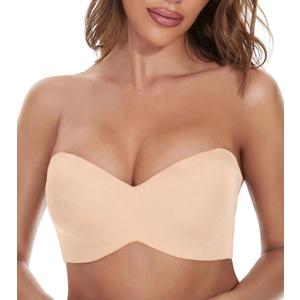 Strapless Bra for Women Plus Size Anti-Slip Multiway T-Shirt Bras with 1 Pairs Straps, Beige, 34B