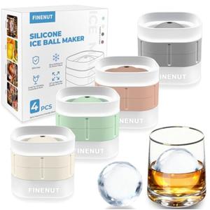 FINENUT Silicone Ice Ball Mold with Lid, 4 Pack – 2.5 Inch Large Sphere Round Ice Maker, Easy Release BPA-Free Silicone Trays for Whiskey & Cocktails, Home Bars & Freezer