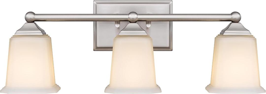 Tawson Nox Vintage 3-Light Vanity Light Modern Wall Sconce Lighting Brushed Nickel with White Glass Shade for Bathroom, Hallway, Entryway, Kitchen, Mirror, Laundry Room