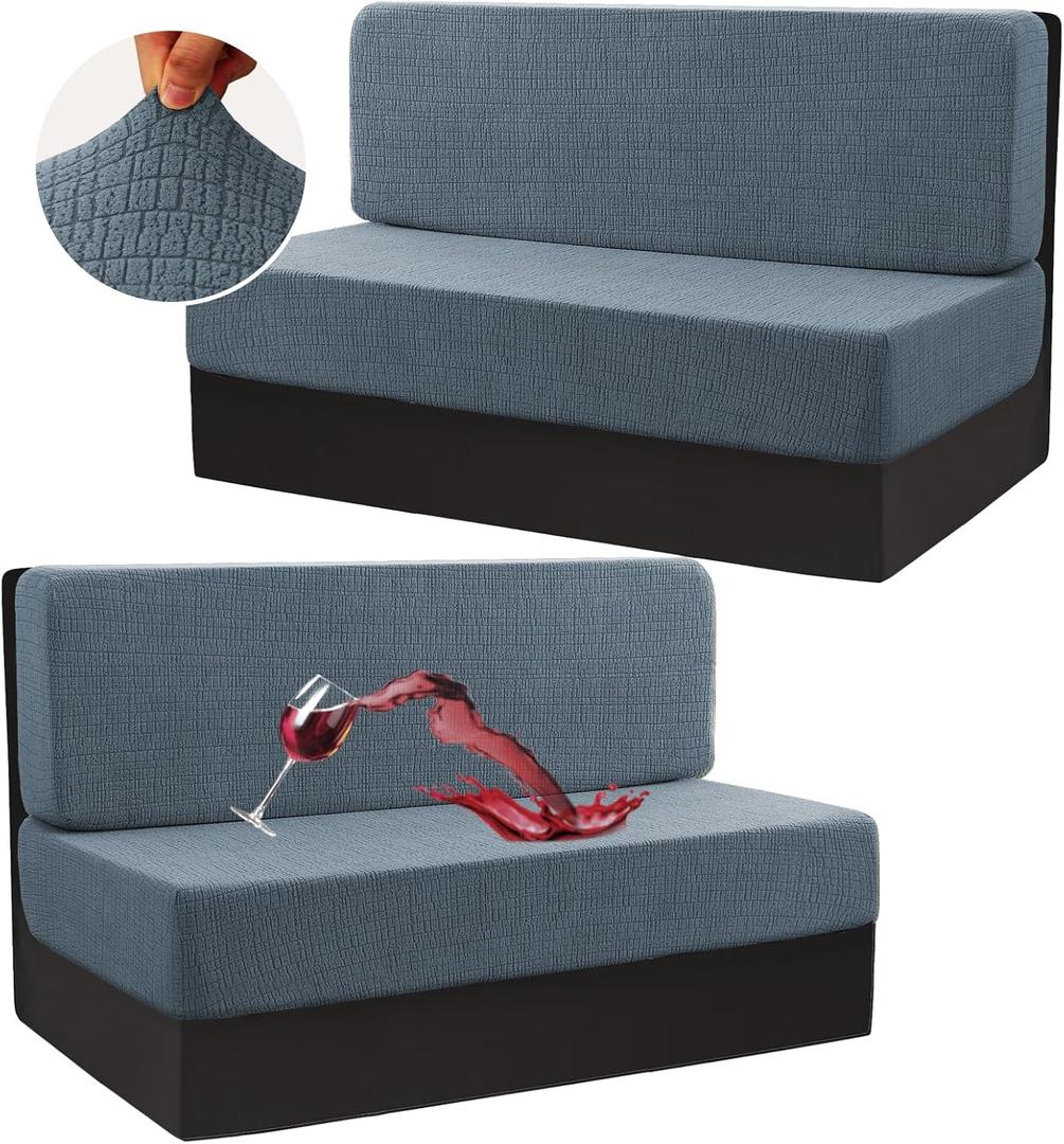H.VERSAILTEX 100% Waterproof RV Dinette Cushion Covers - Booth Set Stretch Camper Cushion Replacements - Anti-Slip Crizzle Pattern (2 Backrest & 2 Bench Covers, Stoneblue)