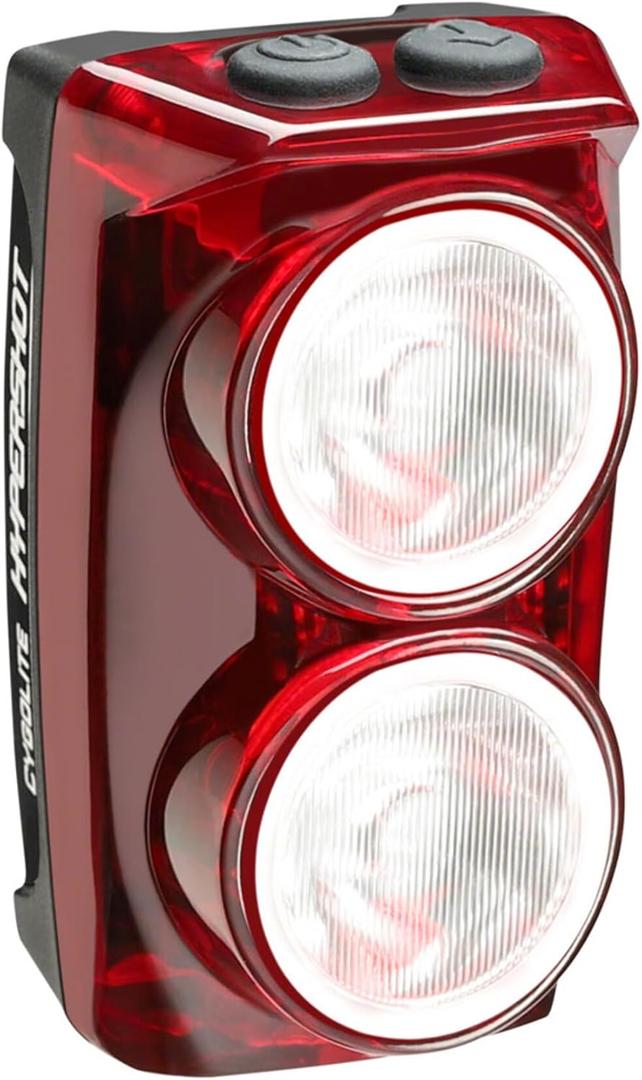 Cygolite Hypershot 350 Lumen Bike Tail Light 7 Night & Daytime ModesUser Adjustable Flash Speeds- Compact & DurableIP64 Water ResistantSaddle Rail Mount VersionUSB Rechargeable