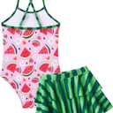 Vieille Little Girls Swimsuit Cute Kids Quick Dry Swimwear with Skirt 3-8 Years (Pink)