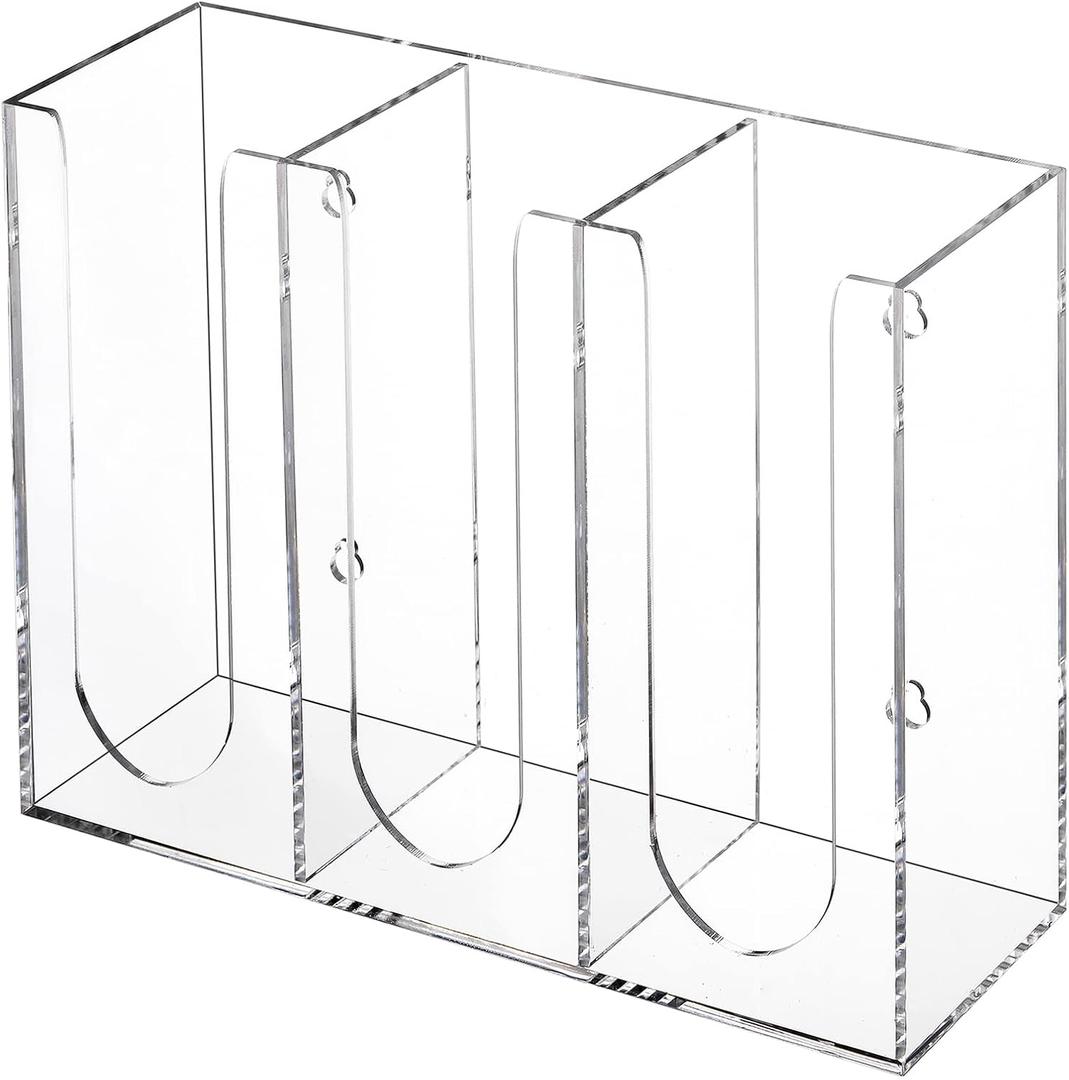 Acrylic Coffee Cup and Lid Storage Organizer, 3 Compartment Disposable Paper Cup Dispenser Organizer, Clear Plastic Cups and Lids Holder for Kitchen Coffee Bar Shop Party Supplies