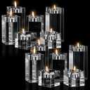 12 Pcs Crystal Tea Light Candle Holders Glass Votive Candle Stands Square Candlestick Holders for Wedding Dining Living Room Centerpiece Decorations, 1.57", 3.15", 3.94"