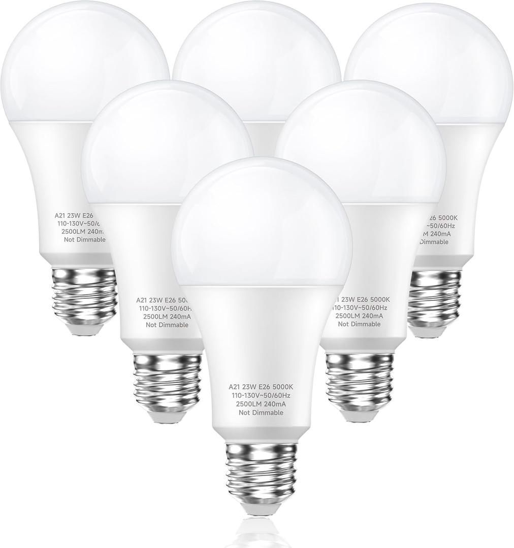 LEDERA 150W Equivalent LED Light Bulbs, A21 23W LED Bulbs 2500 Lumens, E26 Base, 5000K Daylight White Bright Light Bulbs for Home Office Store Garage Commercial Warehouse Lamp Lighting, 6 Packs